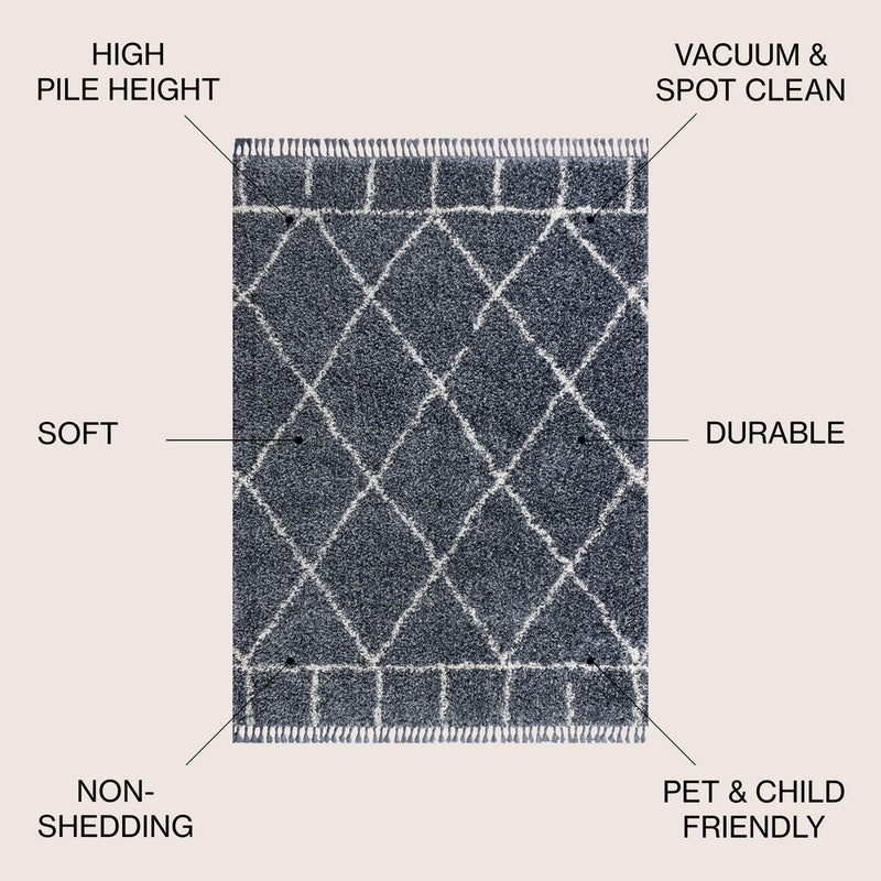 Mercer Shag Plush Tassel Moroccan Geometric Trellis Area Rug