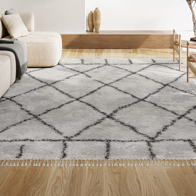Mercer Shag Plush Tassel Moroccan Geometric Trellis Area Rug