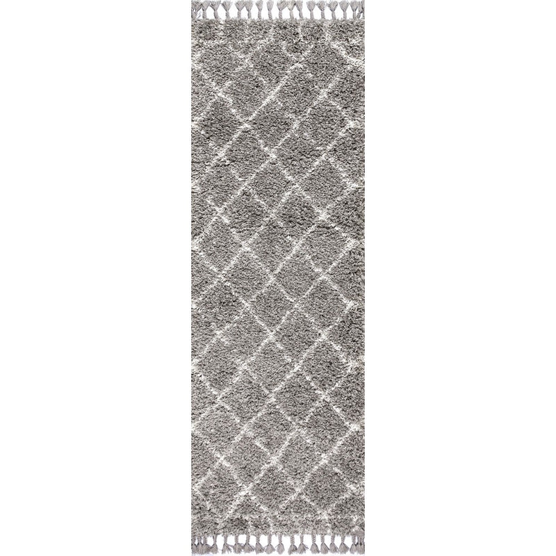 Mercer Shag Plush Tassel Moroccan Geometric Trellis Area Rug
