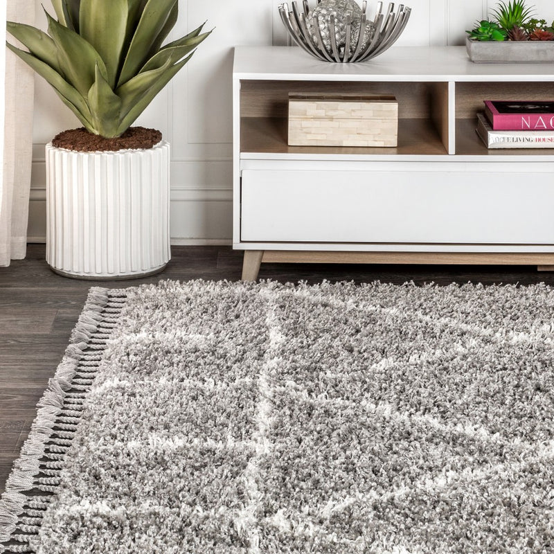 Mercer Shag Plush Tassel Moroccan Geometric Trellis Area Rug