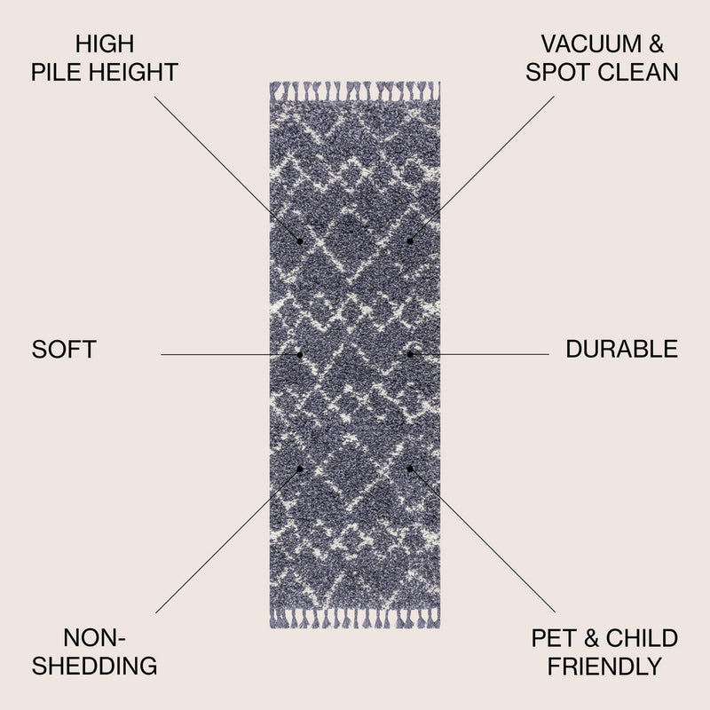 Mercer Shag Plush Tassel Moroccan Tribal Geometric Trellis Area Rug