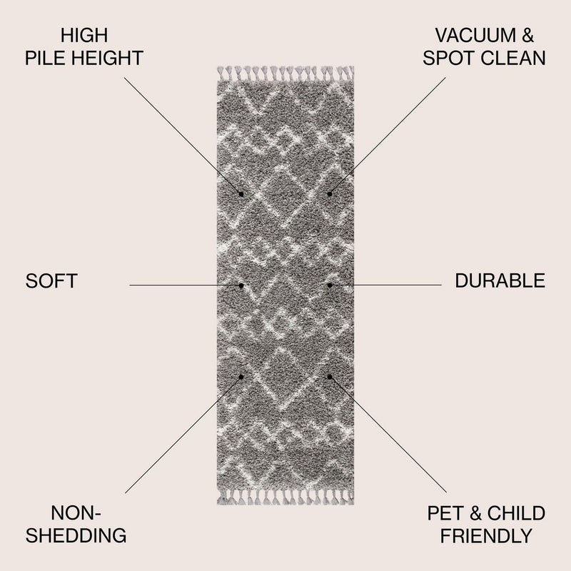 Mercer Shag Plush Tassel Moroccan Tribal Geometric Trellis Area Rug