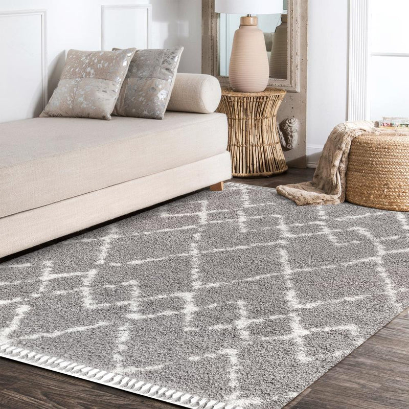 Mercer Shag Plush Tassel Moroccan Tribal Geometric Trellis Area Rug