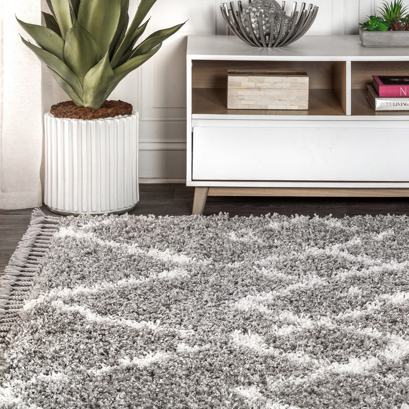 Mercer Shag Plush Tassel Moroccan Tribal Geometric Trellis Area Rug