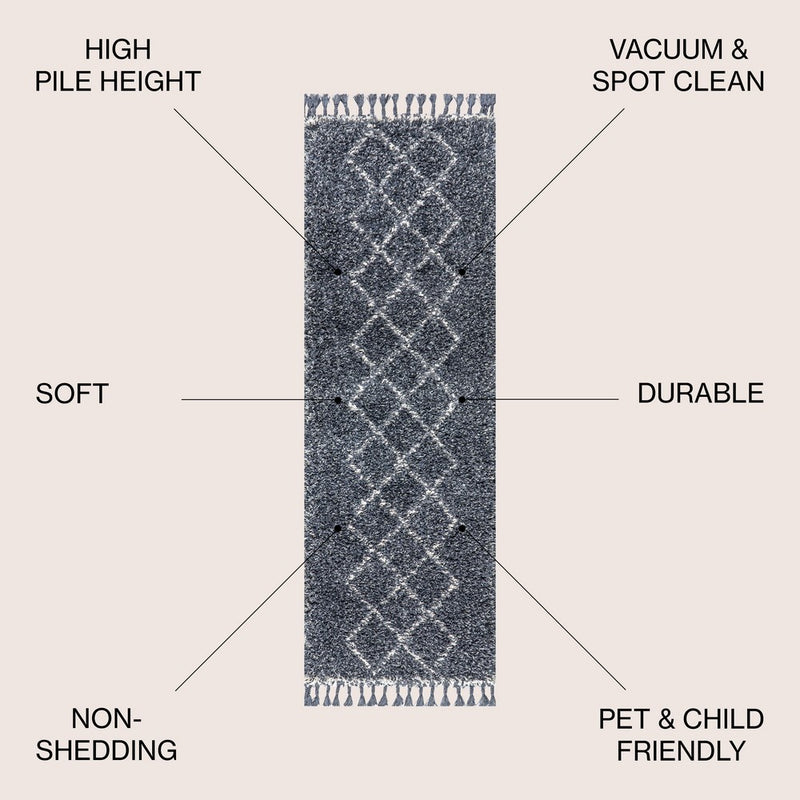 Beautiful mercer Shag Plush Tassel Moroccan Tribal Geometric Trellis Area Rug