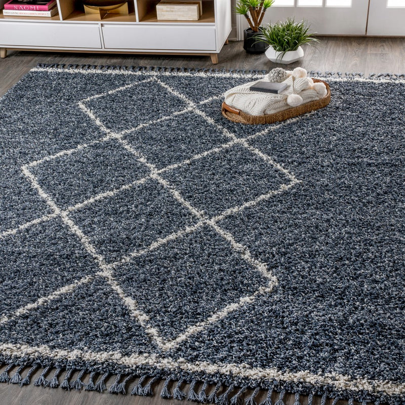 Beautiful mercer Shag Plush Tassel Moroccan Tribal Geometric Trellis Area Rug