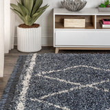 Beautiful mercer Shag Plush Tassel Moroccan Tribal Geometric Trellis Area Rug