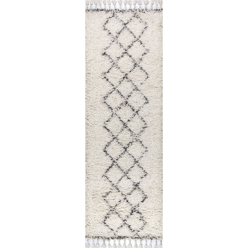 Beautiful mercer Shag Plush Tassel Moroccan Tribal Geometric Trellis Area Rug