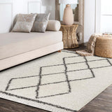 Beautiful mercer Shag Plush Tassel Moroccan Tribal Geometric Trellis Area Rug