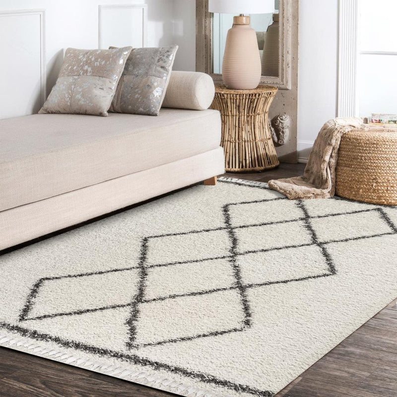Beautiful mercer Shag Plush Tassel Moroccan Tribal Geometric Trellis Area Rug
