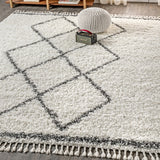 Beautiful mercer Shag Plush Tassel Moroccan Tribal Geometric Trellis Area Rug