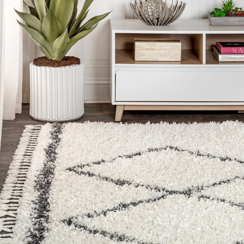 Beautiful mercer Shag Plush Tassel Moroccan Tribal Geometric Trellis Area Rug