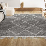 Beautiful mercer Shag Plush Tassel Moroccan Tribal Geometric Trellis Area Rug