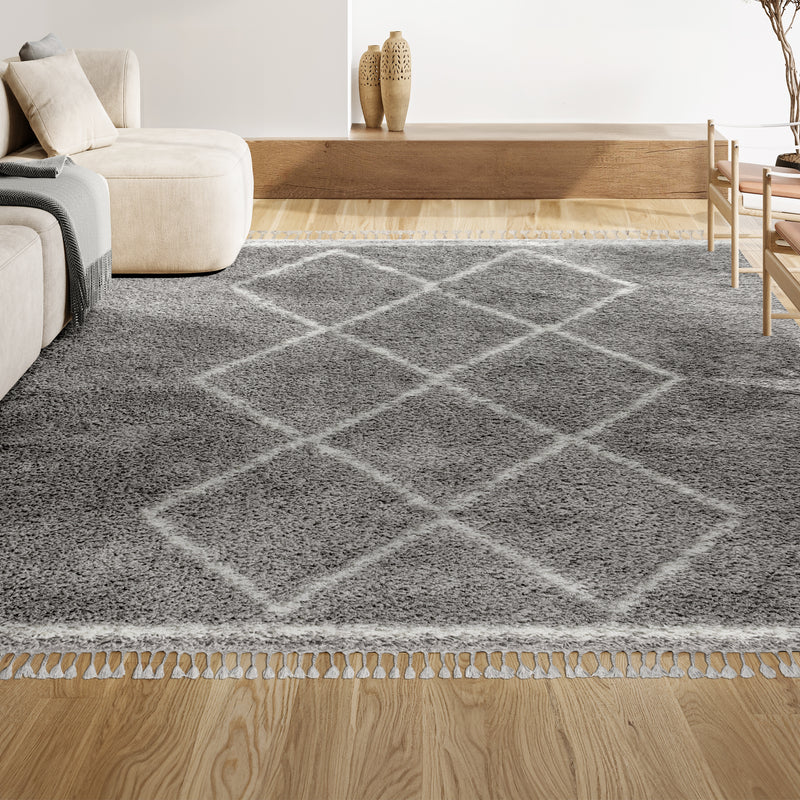 Beautiful mercer Shag Plush Tassel Moroccan Tribal Geometric Trellis Area Rug