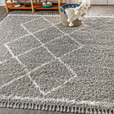 Beautiful mercer Shag Plush Tassel Moroccan Tribal Geometric Trellis Area Rug