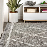 Beautiful mercer Shag Plush Tassel Moroccan Tribal Geometric Trellis Area Rug
