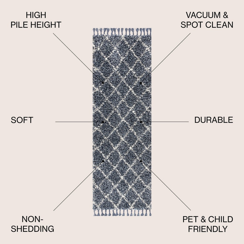 Gabrielle mercer Shag Plush Tassel Moroccan Geometric Trellis Area Rug