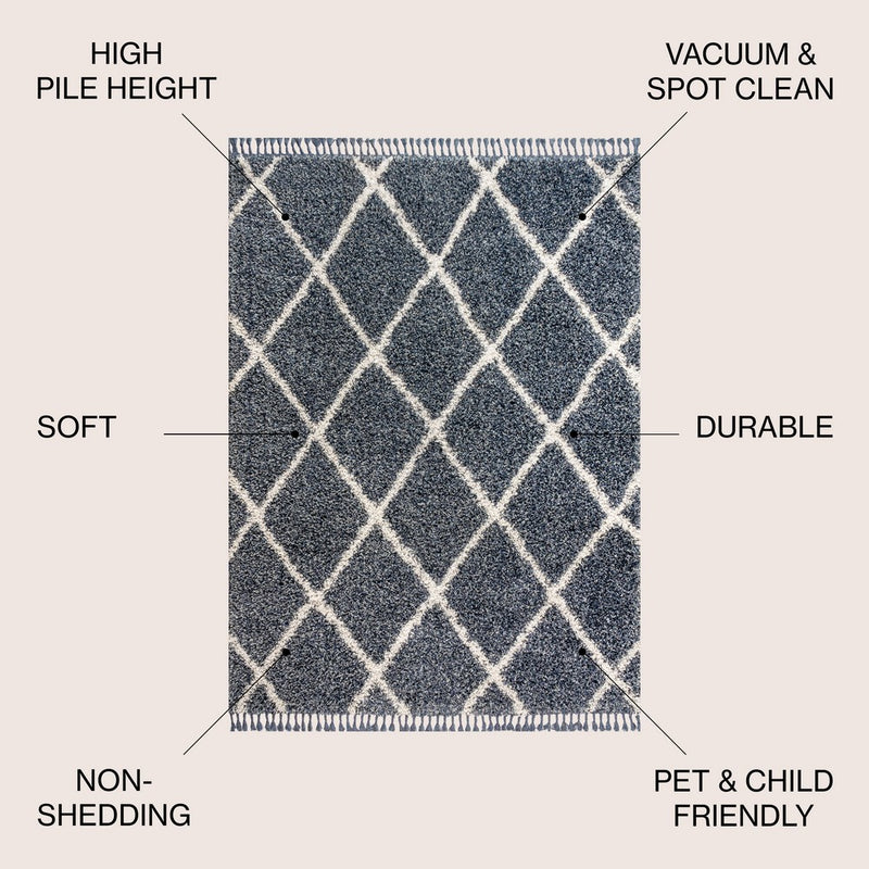Gabrielle mercer Shag Plush Tassel Moroccan Geometric Trellis Area Rug