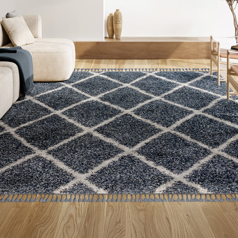 Gabrielle mercer Shag Plush Tassel Moroccan Geometric Trellis Area Rug
