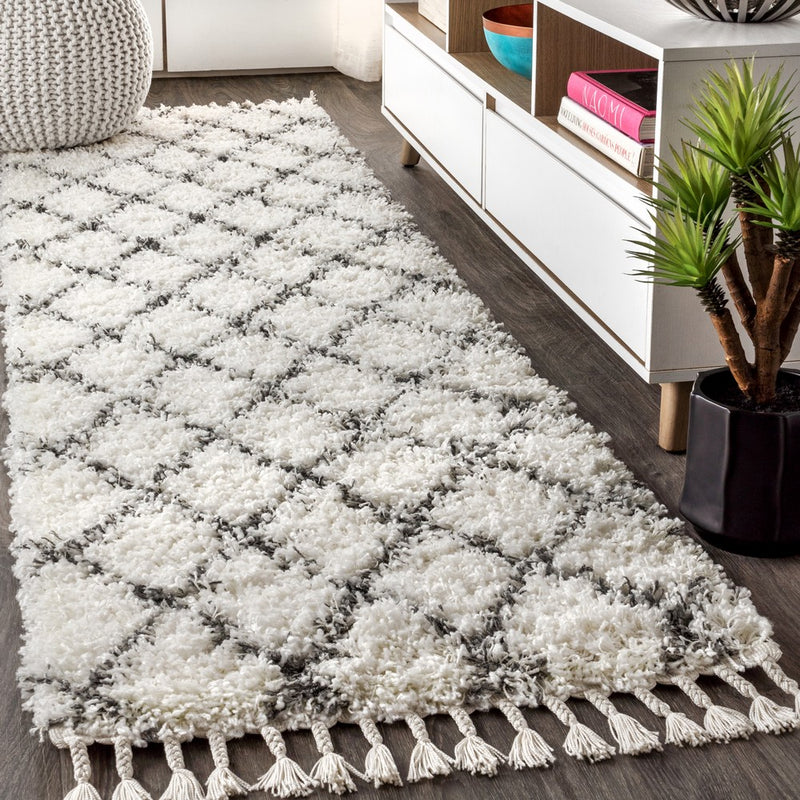 Gabrielle mercer Shag Plush Tassel Moroccan Geometric Trellis Area Rug