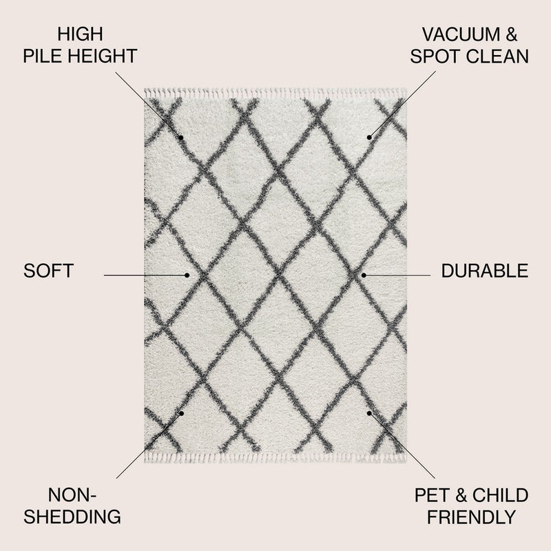 Gabrielle mercer Shag Plush Tassel Moroccan Geometric Trellis Area Rug