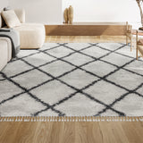 Gabrielle mercer Shag Plush Tassel Moroccan Geometric Trellis Area Rug