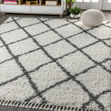 Gabrielle mercer Shag Plush Tassel Moroccan Geometric Trellis Area Rug