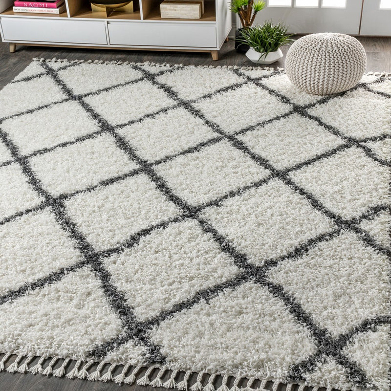 Gabrielle mercer Shag Plush Tassel Moroccan Geometric Trellis Area Rug