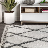 Gabrielle mercer Shag Plush Tassel Moroccan Geometric Trellis Area Rug