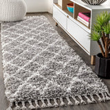 Gabrielle mercer Shag Plush Tassel Moroccan Geometric Trellis Area Rug