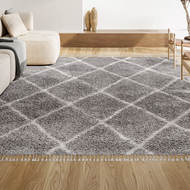 Gabrielle mercer Shag Plush Tassel Moroccan Geometric Trellis Area Rug