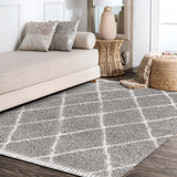 Gabrielle mercer Shag Plush Tassel Moroccan Geometric Trellis Area Rug