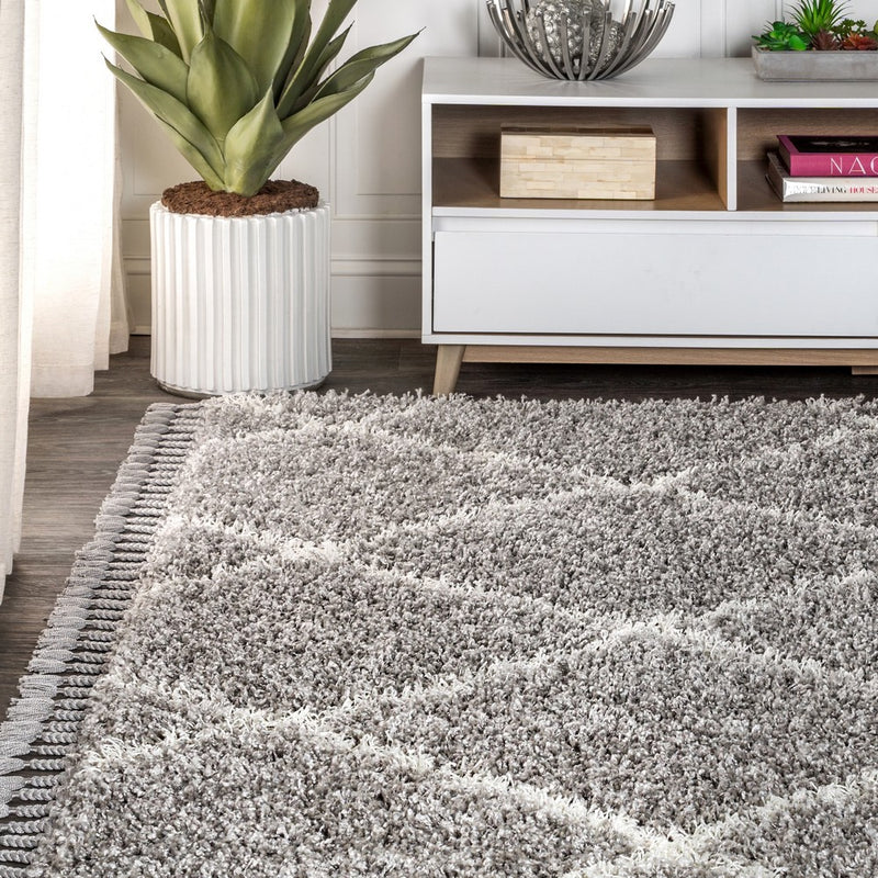 Gabrielle mercer Shag Plush Tassel Moroccan Geometric Trellis Area Rug