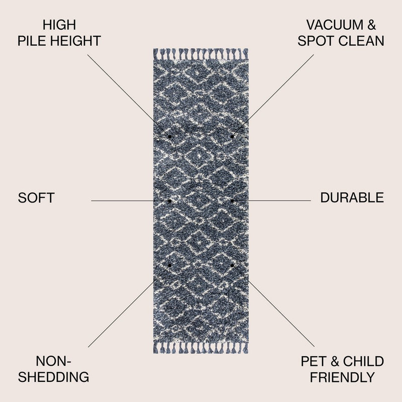 Mercer Shag Plush Tassel Moroccan Diamond Area Rug