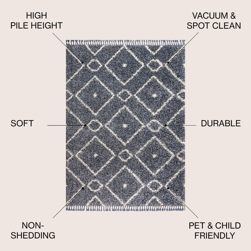 Mercer Shag Plush Tassel Moroccan Diamond Area Rug