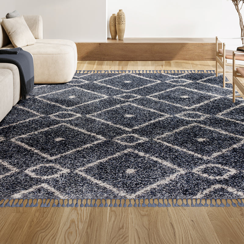 Mercer Shag Plush Tassel Moroccan Diamond Area Rug
