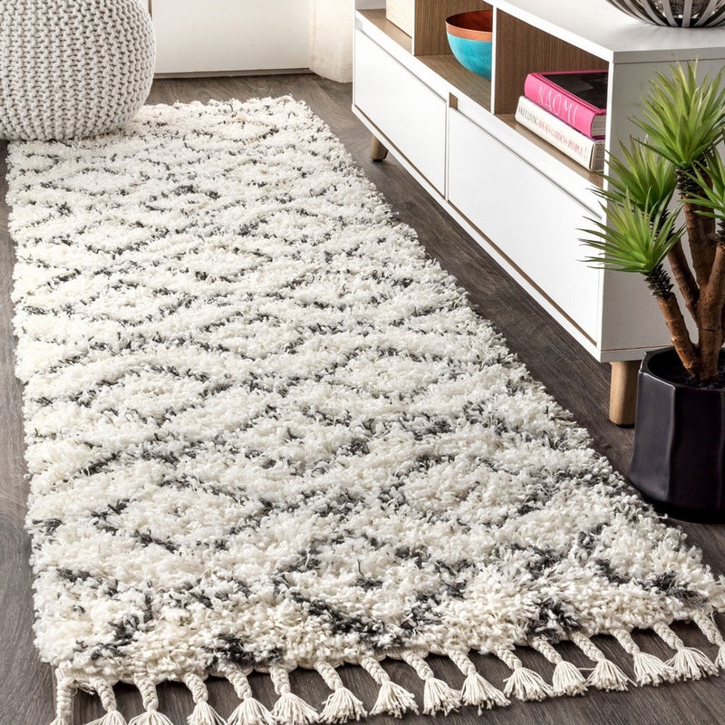 Mercer Shag Plush Tassel Moroccan Diamond Area Rug