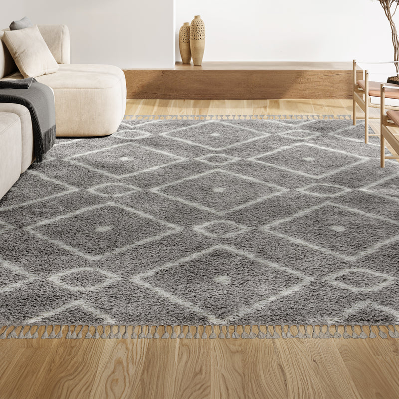 Mercer Shag Plush Tassel Moroccan Diamond Area Rug