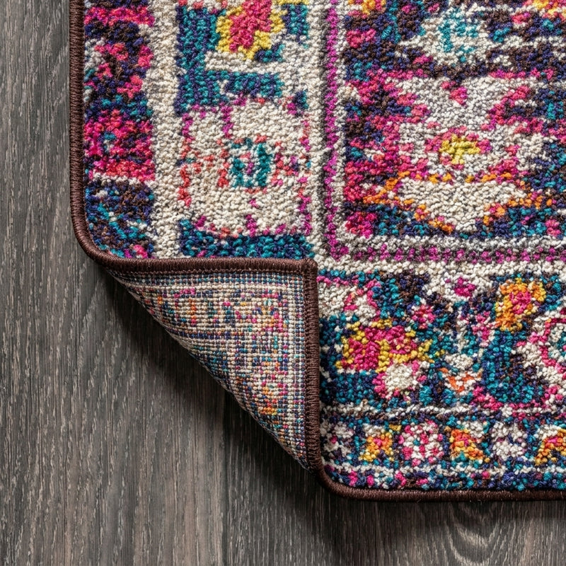 Alfombra Modern Persian Boho Floral Area Rug Multi/Purple / Runner / 2'3" X 8' – BACK