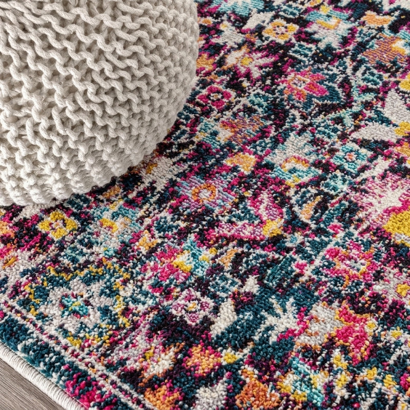 Alfombra Modern Persian Boho Floral Area Rug Multi/Purple / Square / 5'3" Square – DETAIL