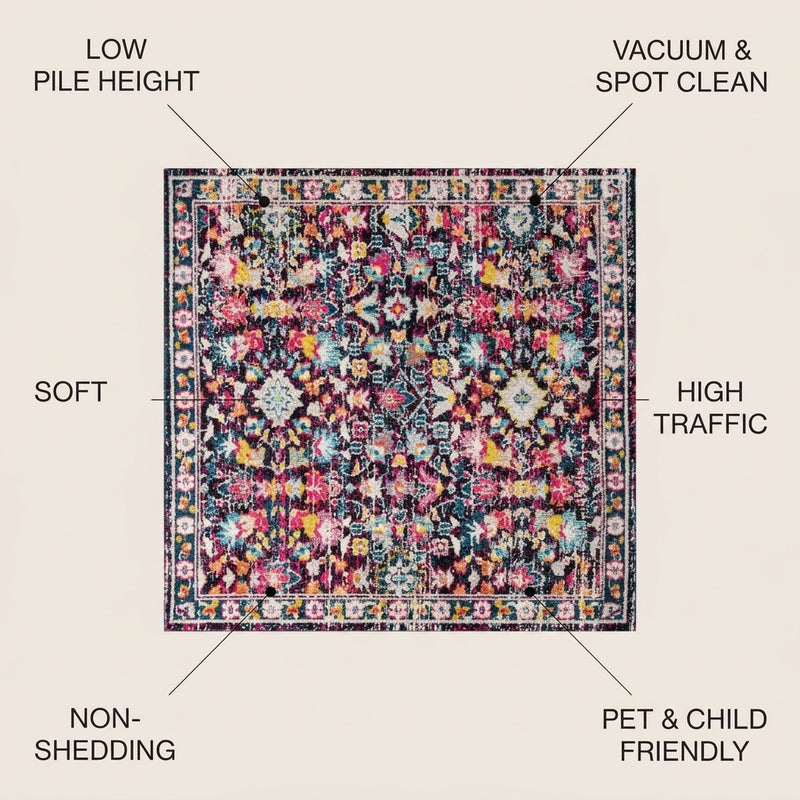 Alfombra Modern Persian Boho Floral Area Rug Multi/Purple / Square / 5'3" Square – ICONS