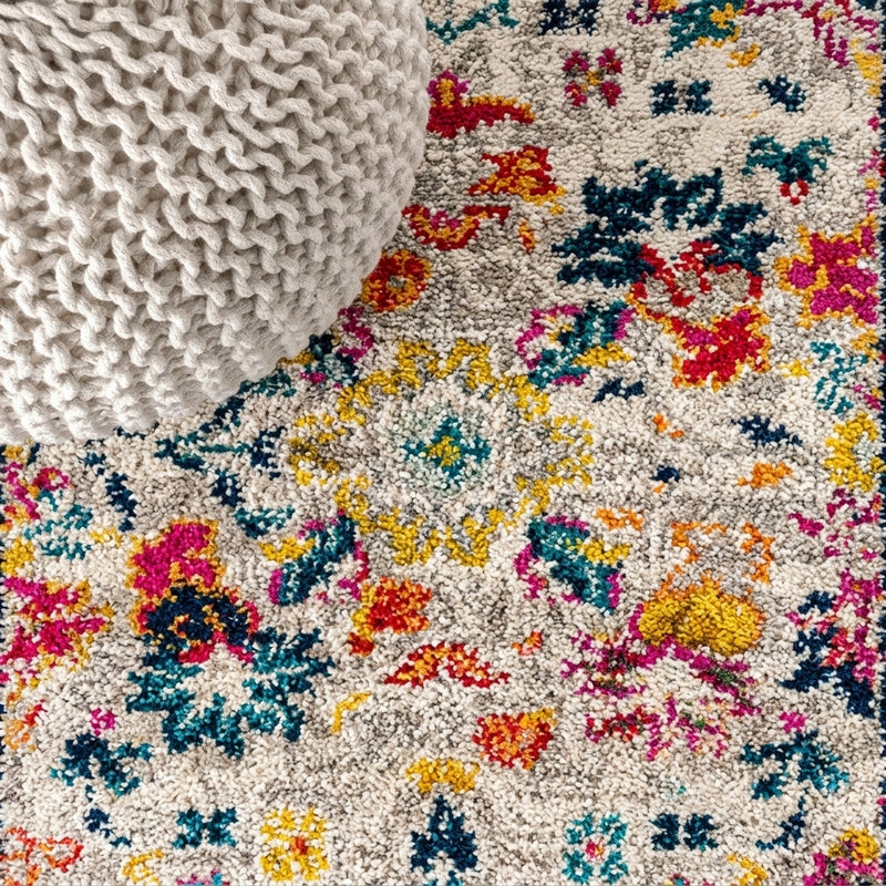 Alfombra Modern Persian Boho Floral Area Rug Beige/Multi / Runner / 2'3" X 8' – DETAIL