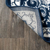 Acanthus French Border Area Rug Navy/Blue / Runner / 2' X 8' – BACK