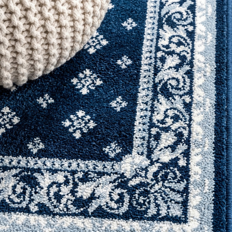 Acanthus French Border Area Rug Navy/Blue / Runner / 2' X 8' – DETAIL