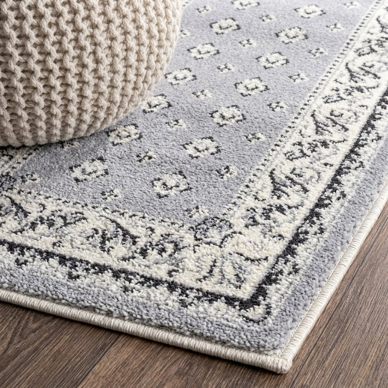 Acanthus French Border Area Rug Gray/Cream / Runner / 2' X 8' – DETAIL