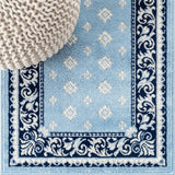 Acanthus French Border Area Rug Blue/Navy / Runner / 2' X 8' – DETAIL