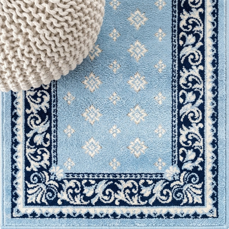 Acanthus French Border Area Rug Blue/Navy / Runner / 2' X 8' – DETAIL