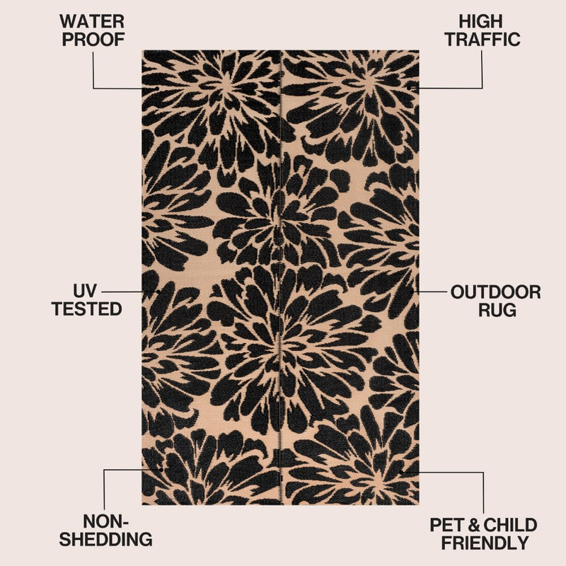 Bloom Modern Floral Foldable Waterproof Reversible Plastic Straw Area Rug