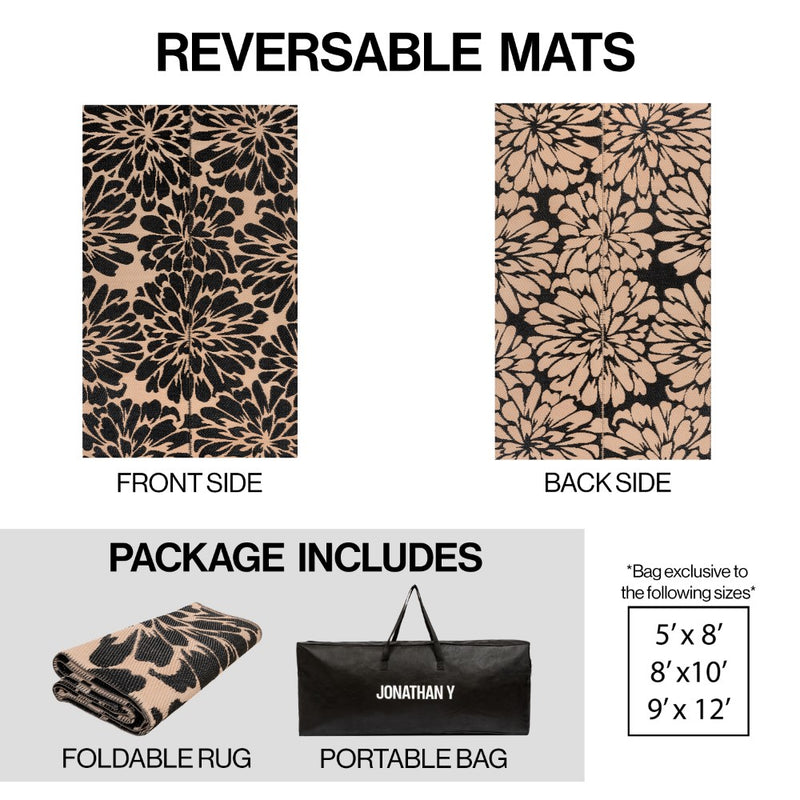 Bloom Modern Floral Foldable Waterproof Reversible Plastic Straw Area Rug