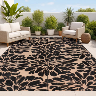 Bloom Modern Floral Foldable Waterproof Reversible Plastic Straw Area Rug